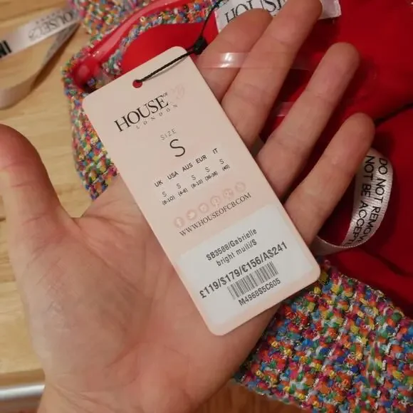 House of CB Gabrielle Tweed Multicolor Midi Dress Bodycon Small Strapless NWT - Picture 7 of 9